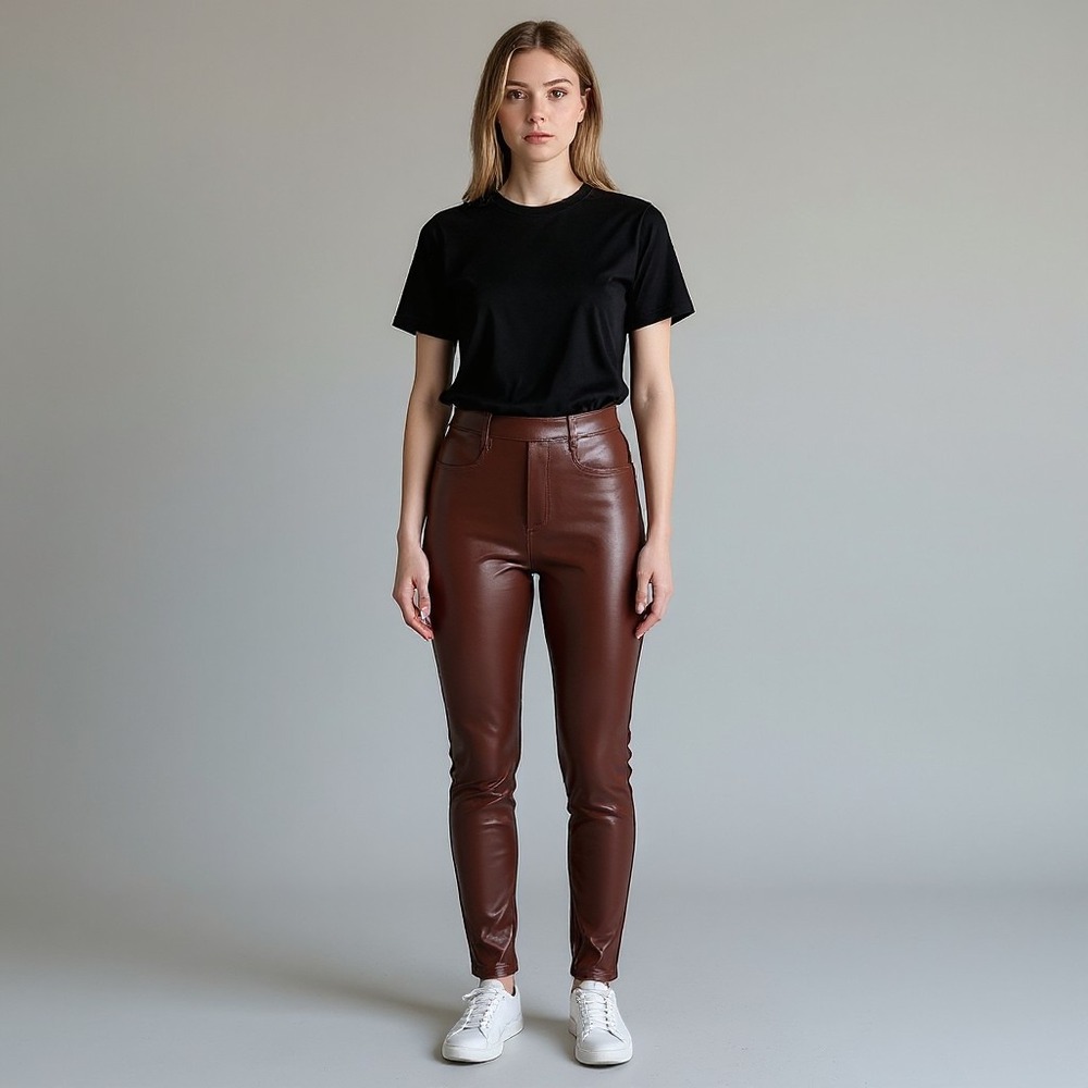 Spanx Faux Leather Leggings Burgundy Wine Tall High Rise L/G Shaping Legging